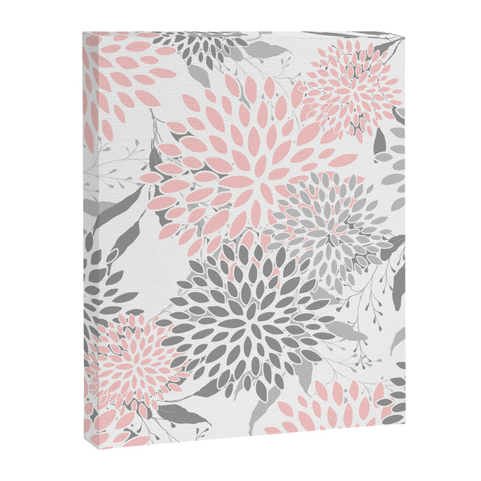 Festive, Floral Prints, Leaves and Blooms, Pink, Gray and White Canvas Print Gallery Image 1