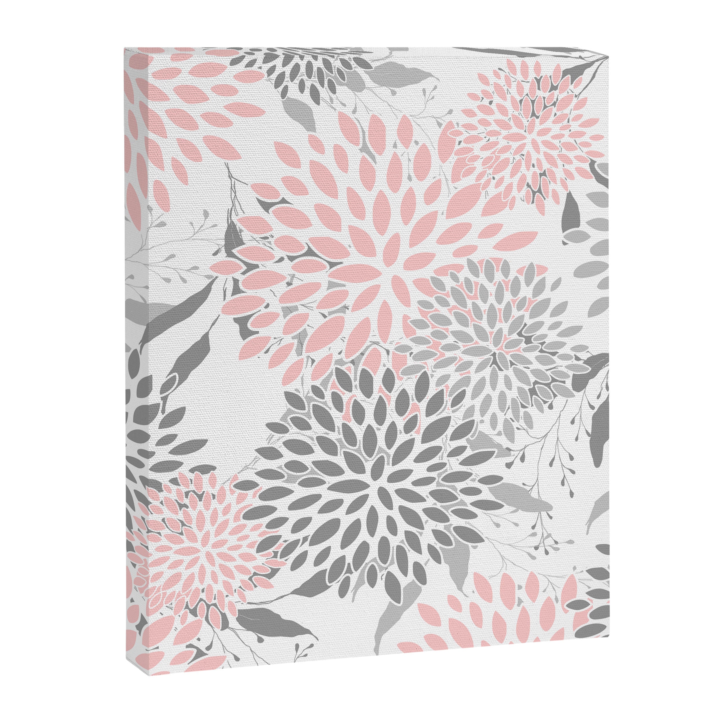 Festive, Floral Prints, Leaves and Blooms, Pink, Gray and White Canvas Print Gallery Image 8