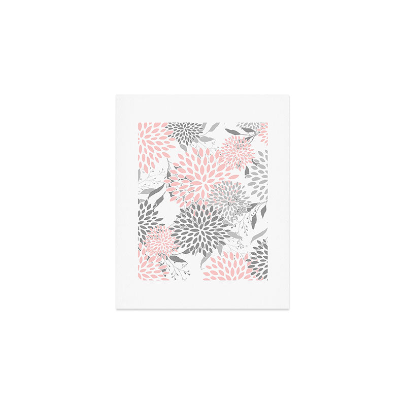 Festive, Floral Prints, Leaves and Blooms, Pink, Gray and White Art Print Gallery Image 1