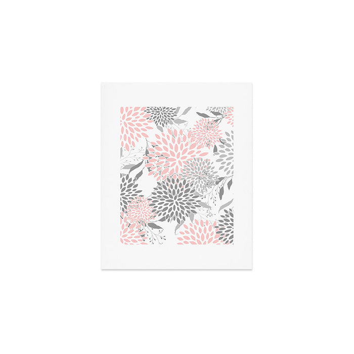 Festive, Floral Prints, Leaves and Blooms, Pink, Gray and White Art Print Gallery Image 1