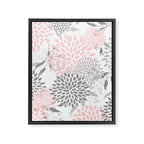 Festive, Floral Prints, Leaves and Blooms, Pink, Gray and White Framed Canvas Print Gallery Image 8