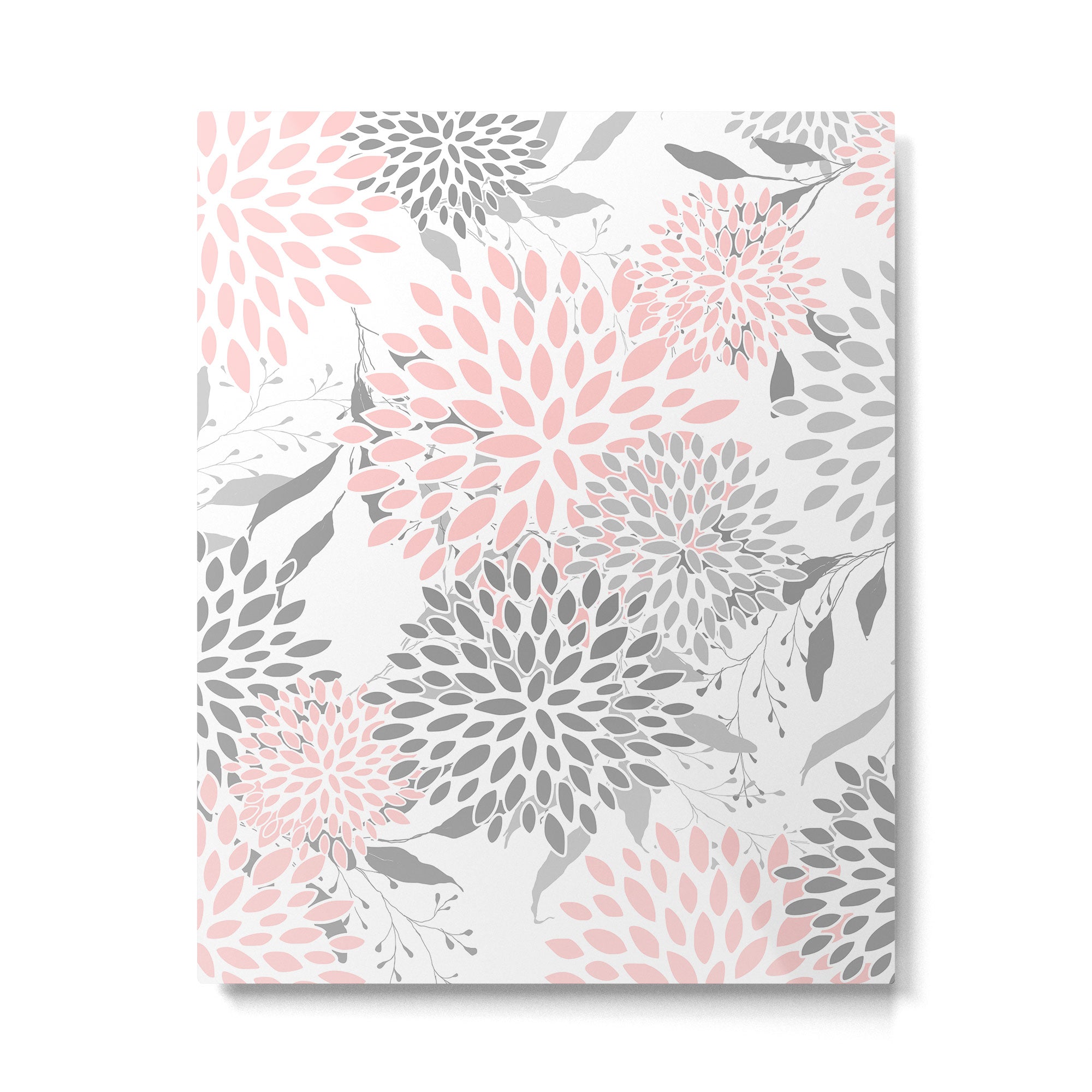 Festive, Floral Prints, Leaves and Blooms, Pink, Gray and White Metal Print Gallery Image 6