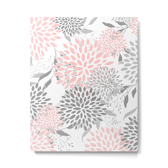 Festive, Floral Prints, Leaves and Blooms, Pink, Gray and White Metal Print Gallery Image 1