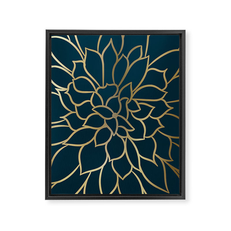 Festive, Floral Prints, Line Art, Dark Teal and Gold Framed Canvas Print Gallery Image 8