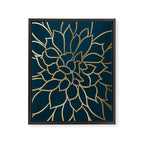 Festive, Floral Prints, Line Art, Dark Teal and Gold Framed Canvas Print Gallery Image 8