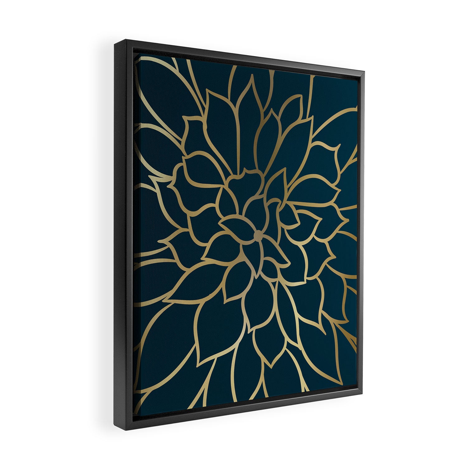 Festive, Floral Prints, Line Art, Dark Teal and Gold Framed Canvas Print Gallery Image 2