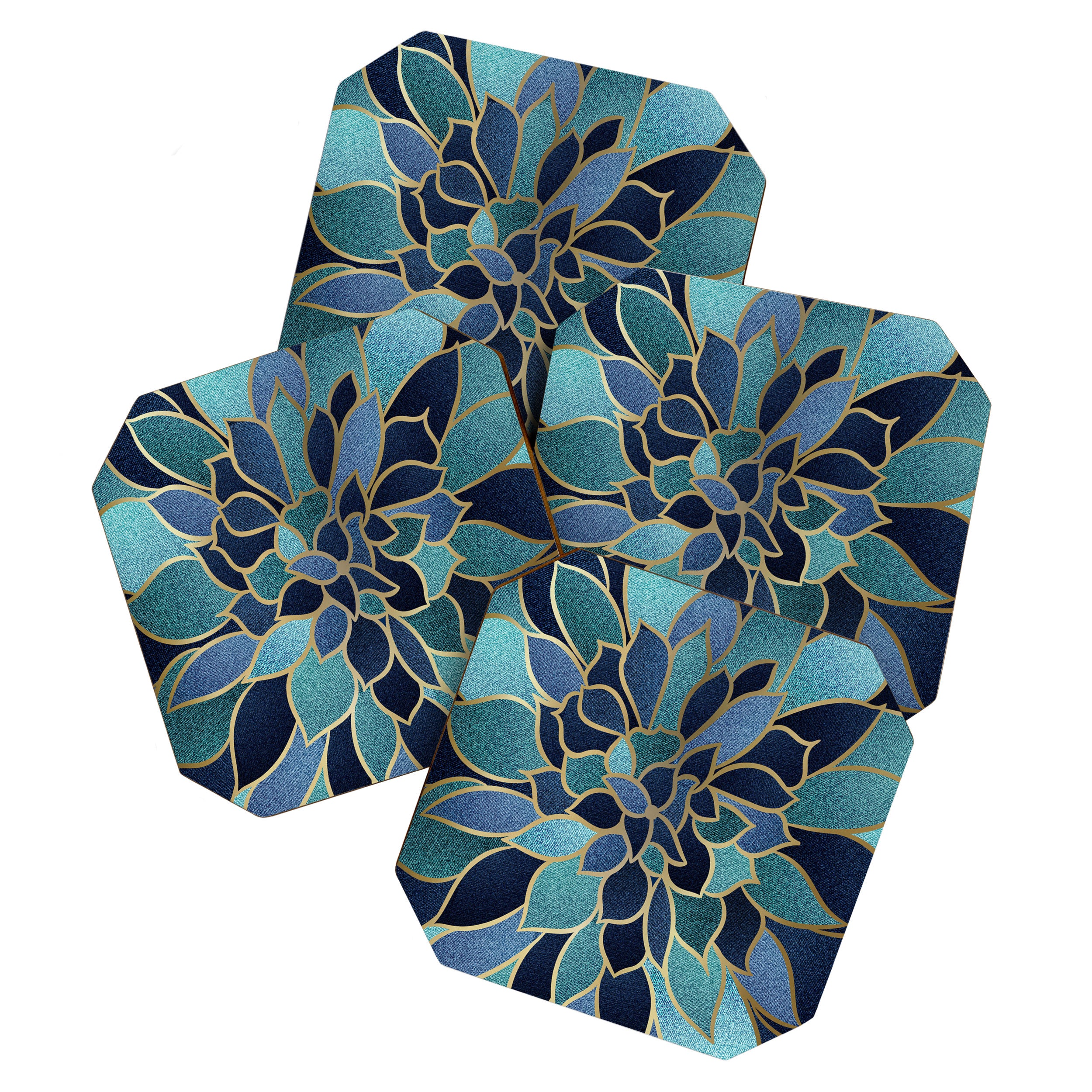 Festive, Floral Prints, Navy Blue, Teal and Gold Coaster Gallery Image 1