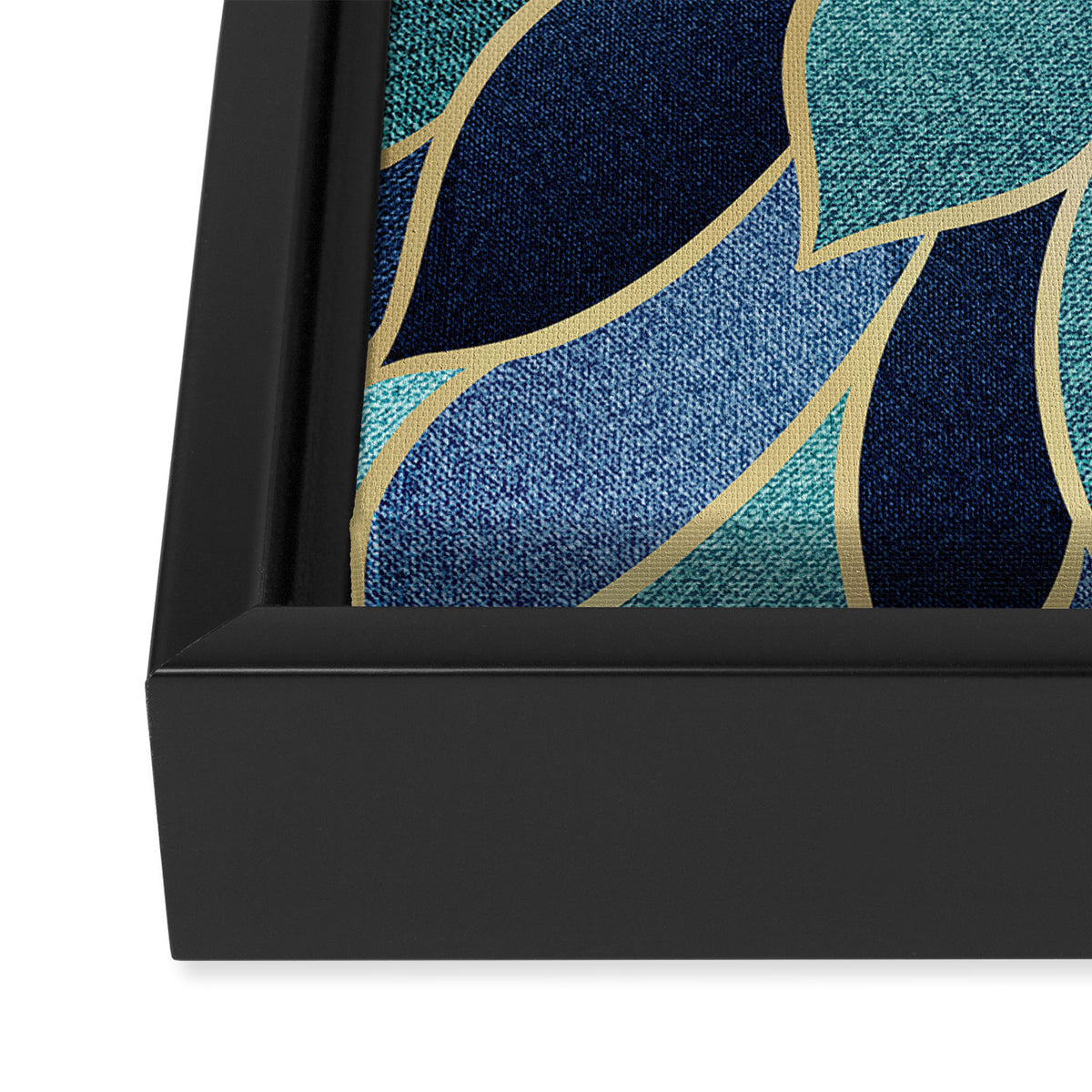 Festive, Floral Prints, Navy Blue, Teal and Gold Framed Canvas Print Gallery Image 3