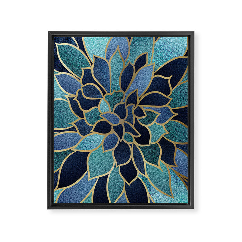 Festive, Floral Prints, Navy Blue, Teal and Gold Framed Canvas Print Gallery Image 8