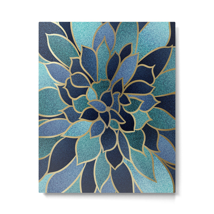 Festive, Floral Prints, Navy Blue, Teal and Gold Metal Print Gallery Image 1