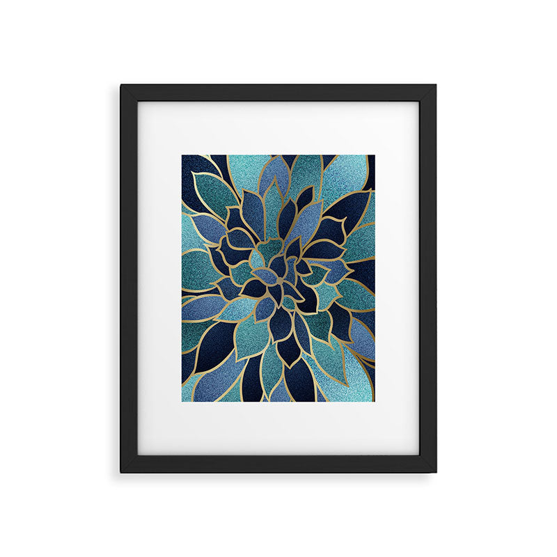 Festive, Floral Prints, Navy Blue, Teal and Gold Framed Art Print Gallery Image 6