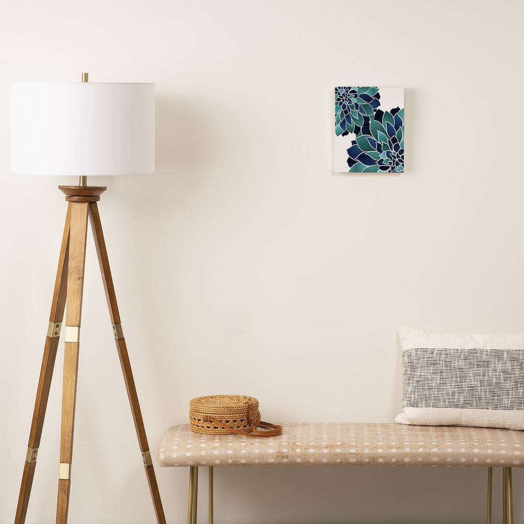 Festive, Floral Prints, Navy Blue and Teal on White Canvas Print Gallery Image 2
