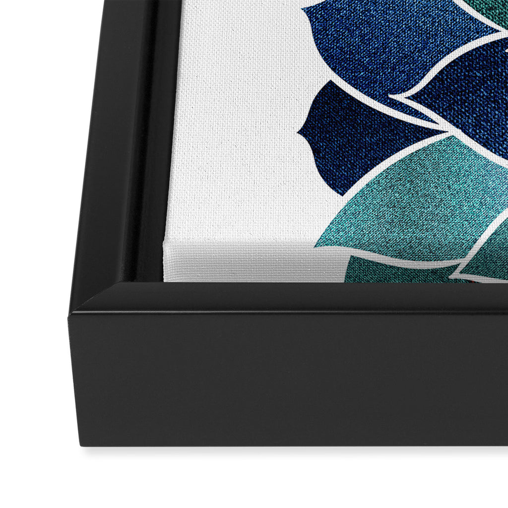 Festive, Floral Prints, Navy Blue and Teal on White Framed Canvas Print Gallery Image 3