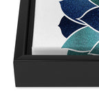 Festive, Floral Prints, Navy Blue and Teal on White Framed Canvas Print Gallery Image 3