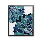 Festive, Floral Prints, Navy Blue and Teal on White Framed Canvas Print Gallery Image 8