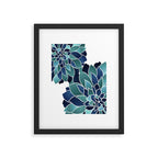 Festive, Floral Prints, Navy Blue and Teal on White Framed Art Print Gallery Image 6