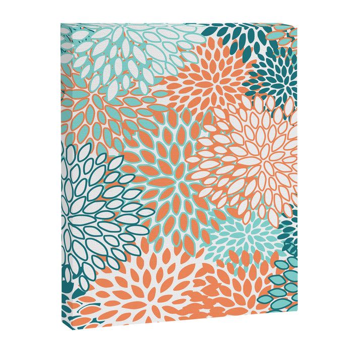Festive, Floral Prints, Orange and Teal, Abstract Art Canvas Print Gallery Image 1