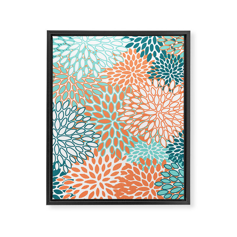 Festive, Floral Prints, Orange and Teal, Abstract Art Framed Canvas Print Gallery Image 8