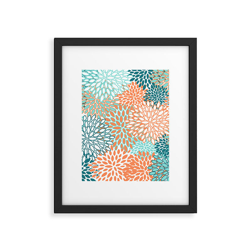 Festive, Floral Prints, Orange and Teal, Abstract Art Framed Art Print Gallery Image 6
