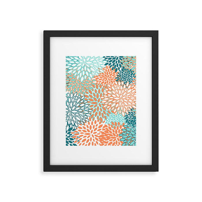 Festive, Floral Prints, Orange and Teal, Abstract Art Framed Art Print Gallery Image 1