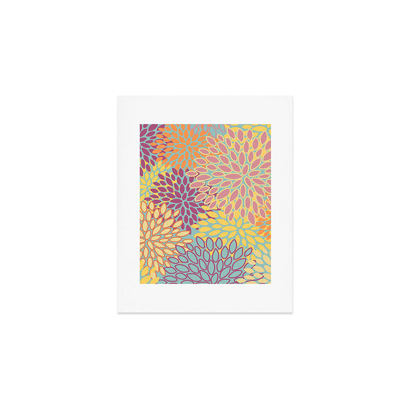 Festive, Floral Prints, Orange, Yellow, Teal and Pink Art Print Gallery Image 1