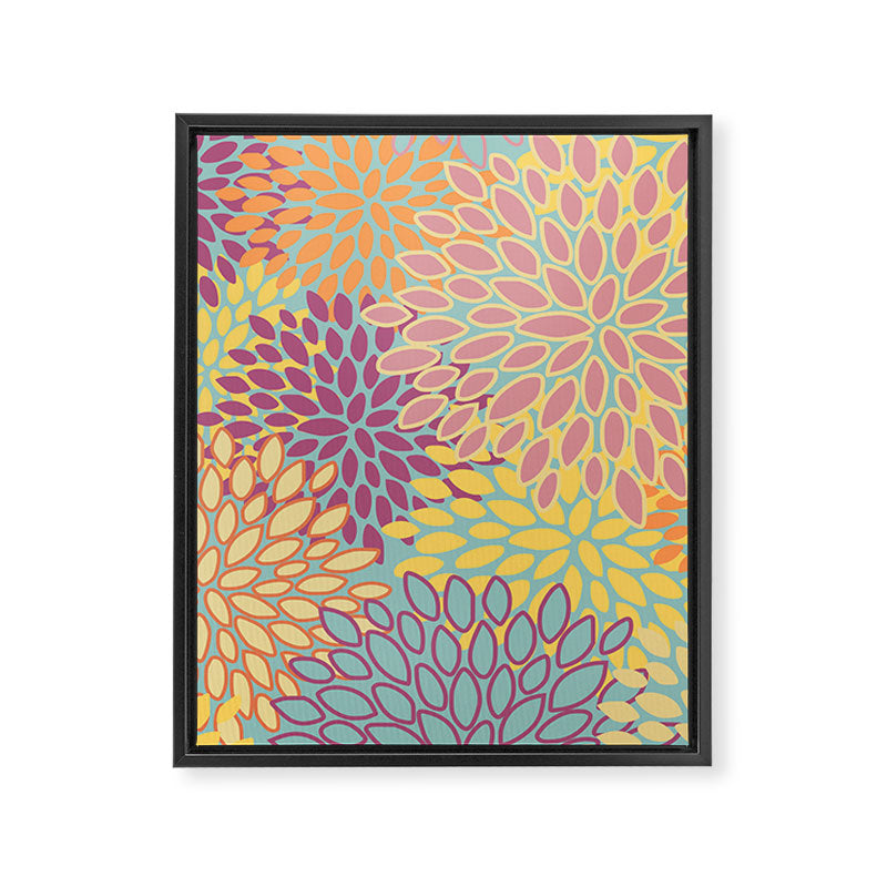 Festive, Floral Prints, Orange, Yellow, Teal and Pink Framed Canvas Print Gallery Image 8