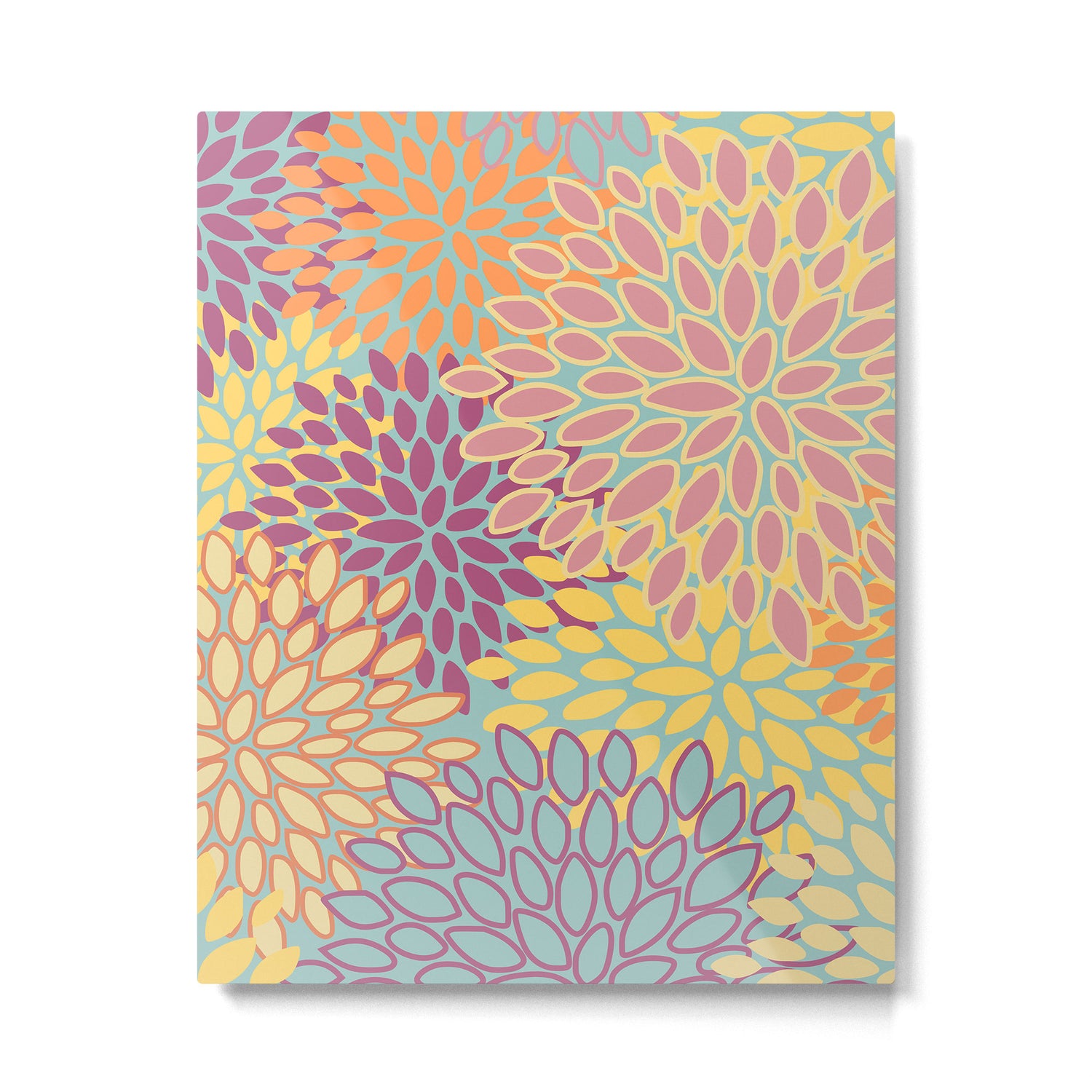 Festive, Floral Prints, Orange, Yellow, Teal and Pink Metal Print Gallery Image 6