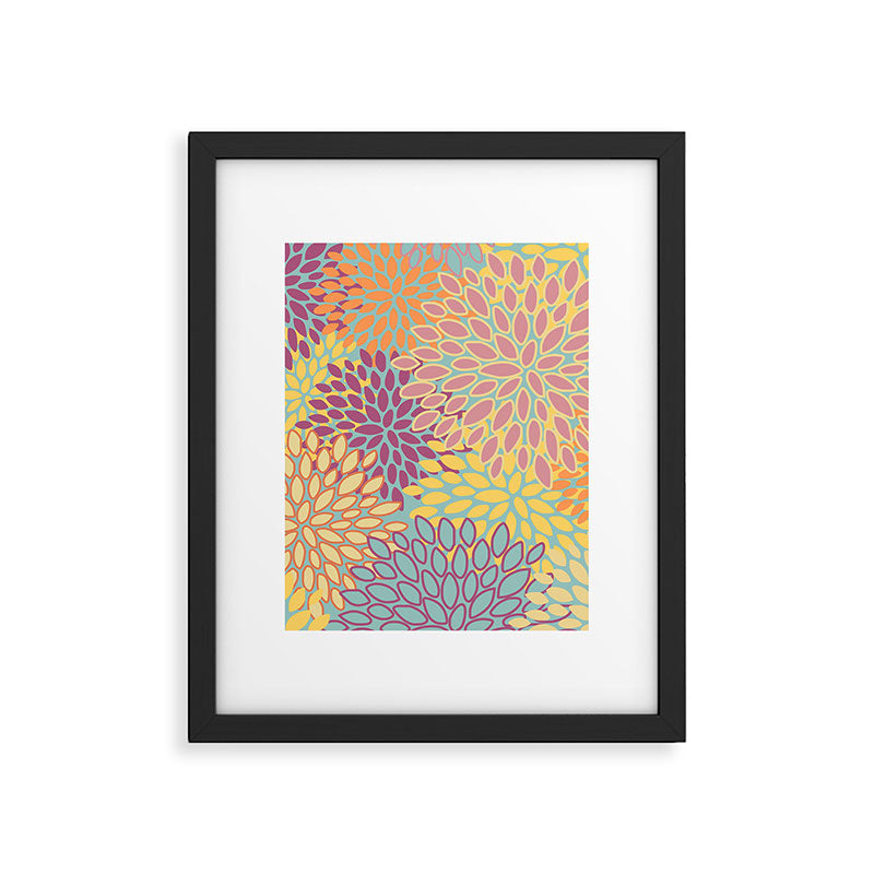 Festive, Floral Prints, Orange, Yellow, Teal and Pink Framed Art Print Gallery Image 6
