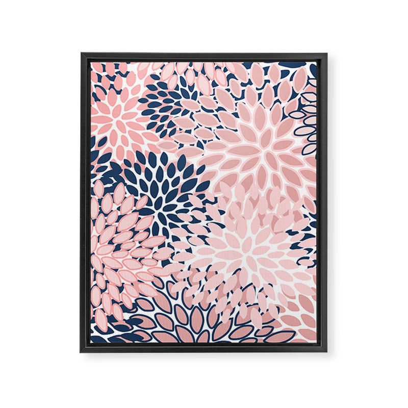 Festive, Floral Prints, Pink and Navy Blue Framed Canvas Print Gallery Image 8