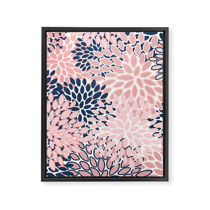 Festive, Floral Prints, Pink and Navy Blue Framed Canvas Print Gallery Image 1