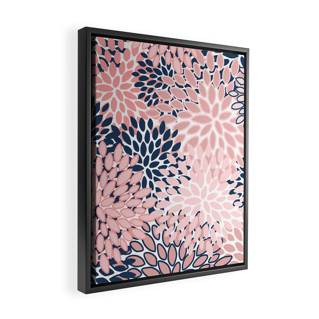 Festive, Floral Prints, Pink and Navy Blue Framed Canvas Print Gallery Image 2