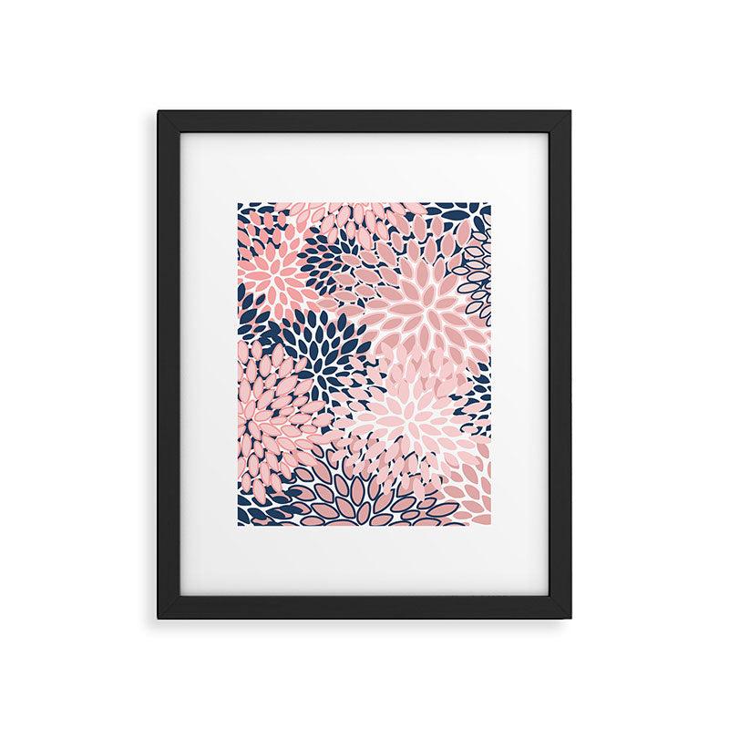 Festive, Floral Prints, Pink and Navy Blue Framed Art Print Gallery Image 6