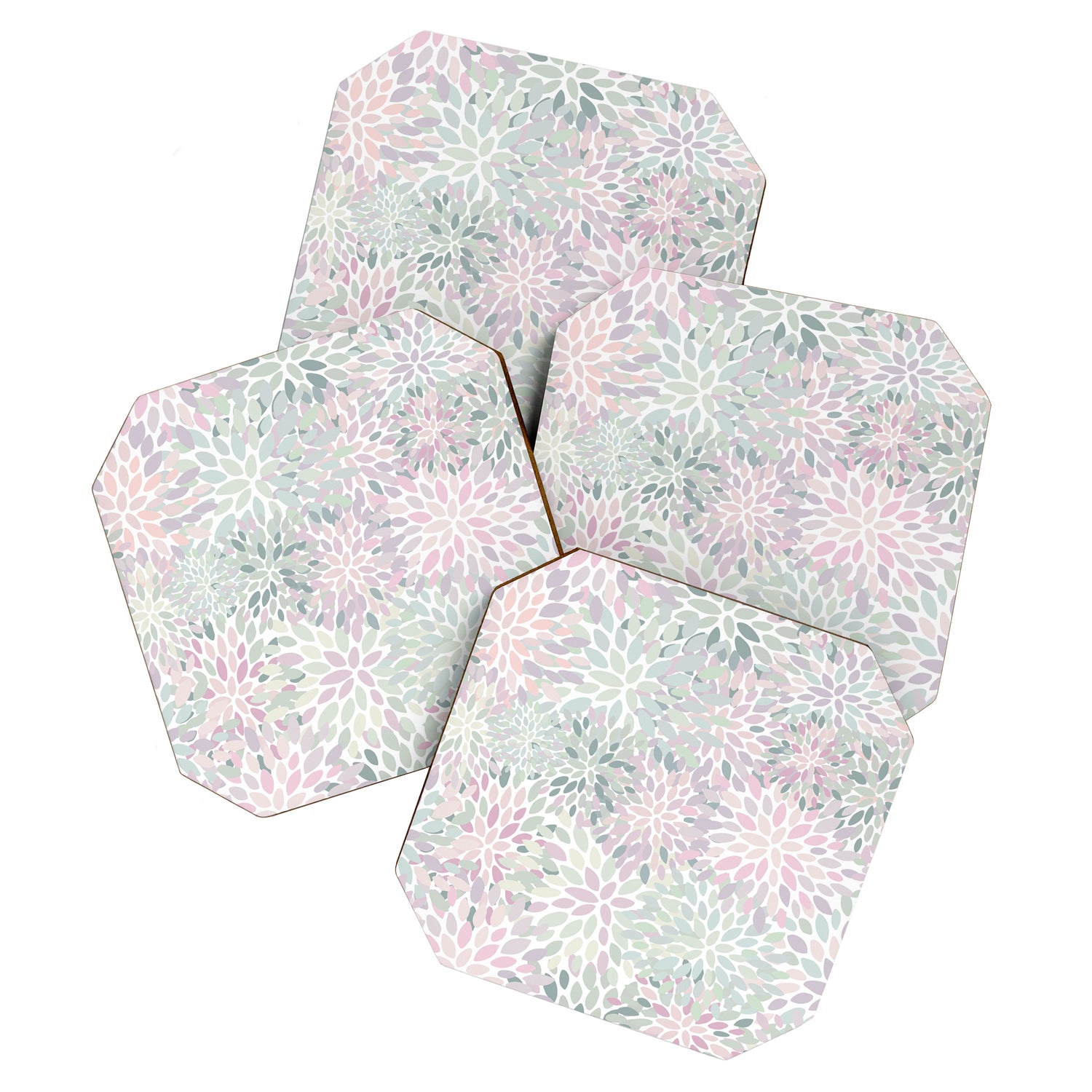 Festive, Floral Prints, Pink and Green, Modern Print Art Coaster Gallery Image 1