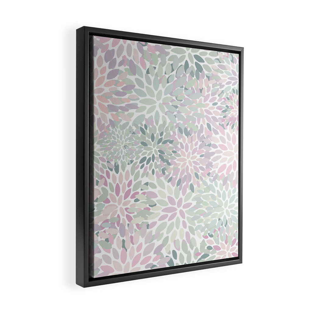 Festive, Floral Prints, Pink and Green, Modern Print Art Framed Canvas Print Gallery Image 2