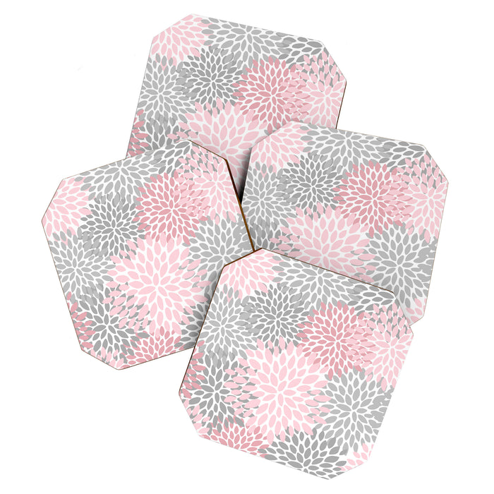 Festive, Floral Prints, Pink, Gray, White Coaster Gallery Image 1