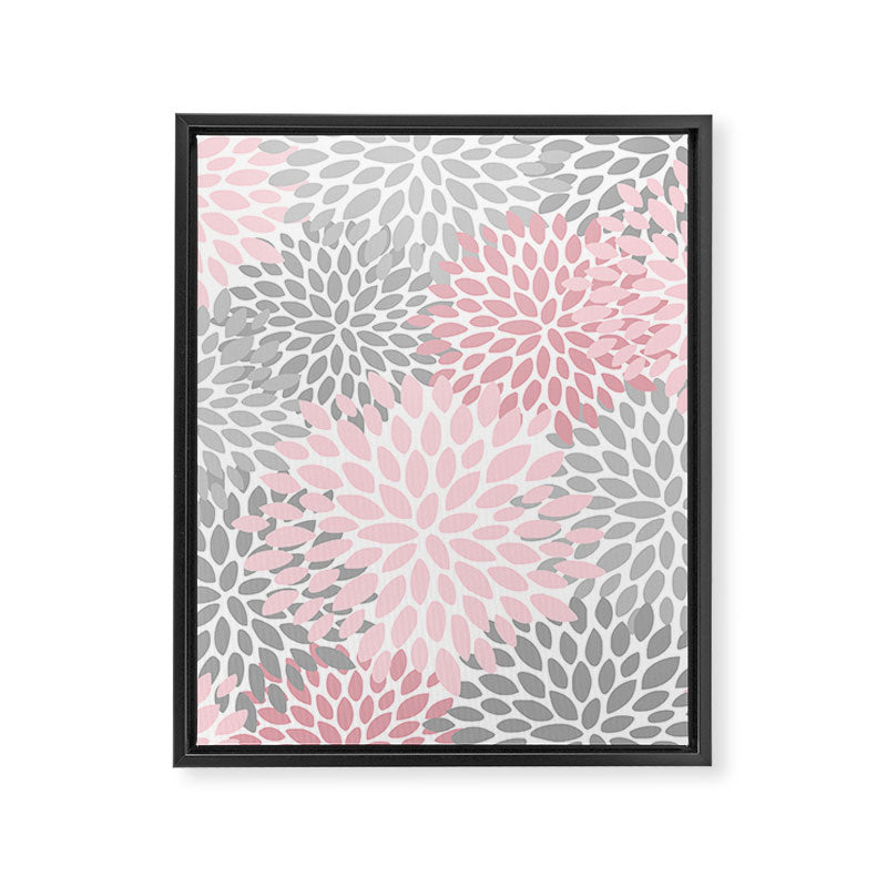Festive, Floral Prints, Pink, Gray, White Framed Canvas Print Gallery Image 8