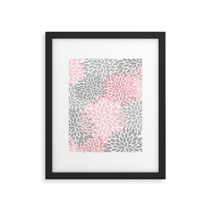 Festive, Floral Prints, Pink, Gray, White Framed Art Print Gallery Image 1
