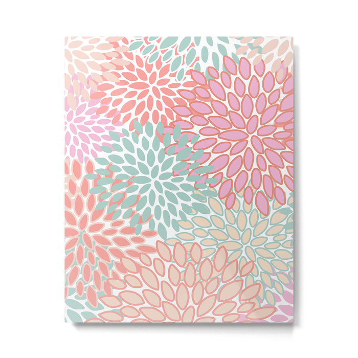Festive, Floral Prints, Pink, Teal and Coral Metal Print Gallery Image 1