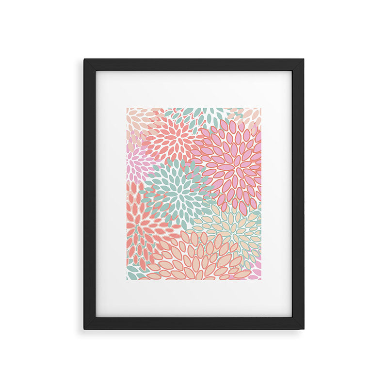 Festive, Floral Prints, Pink, Teal and Coral Framed Art Print Gallery Image 6