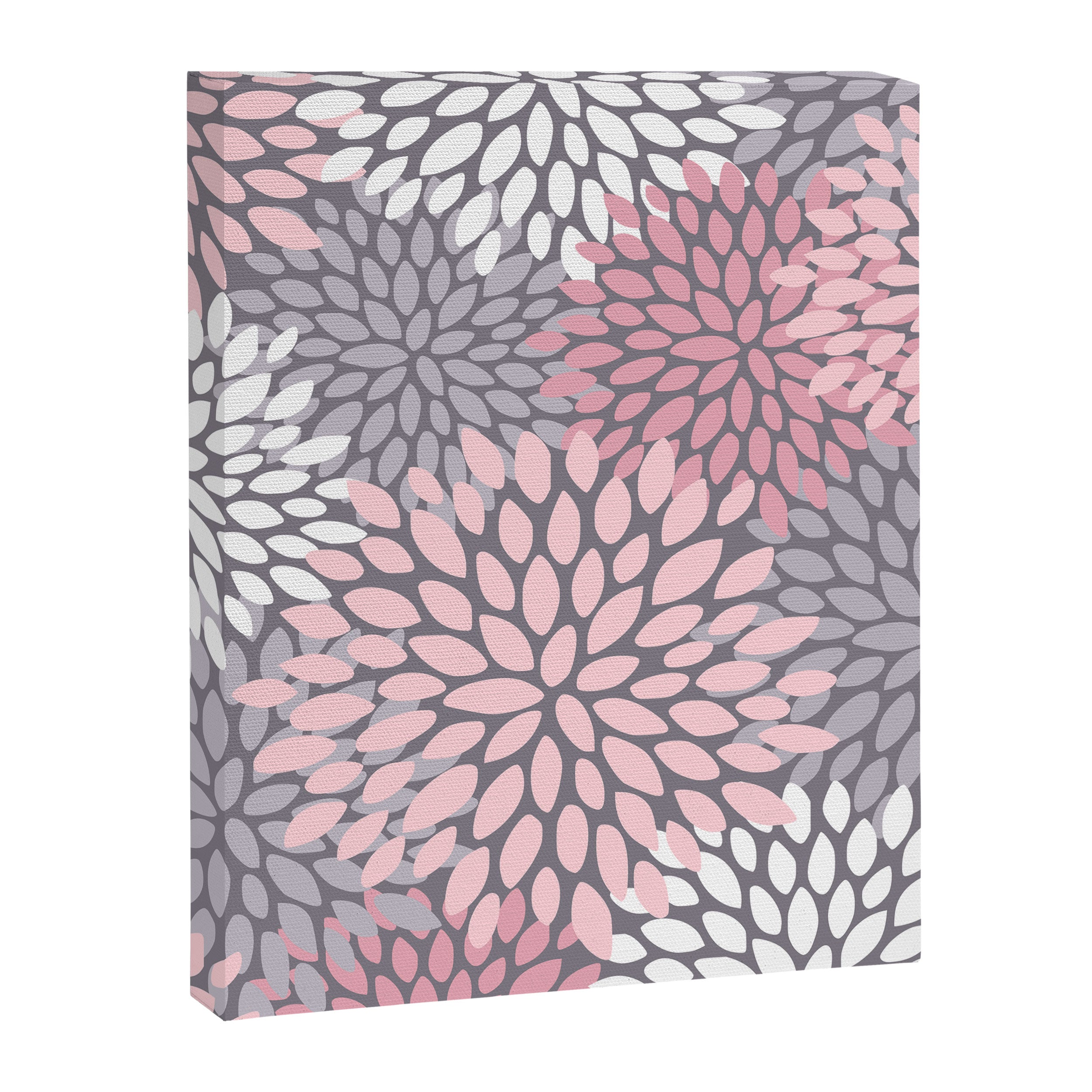 Festive, Floral Prints, Pink, White on Gray Canvas Print Gallery Image 8