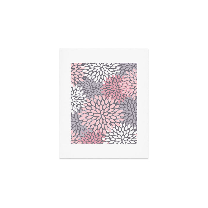 Festive, Floral Prints, Pink, White on Gray Art Print Gallery Image 1