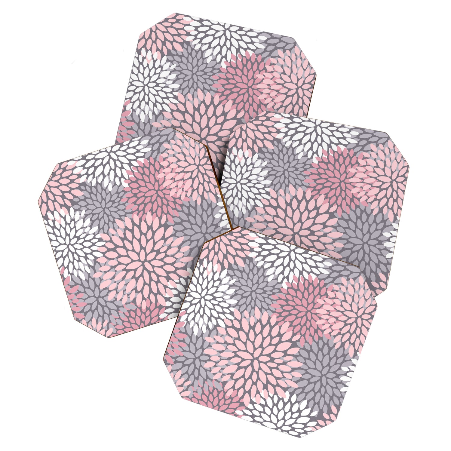 Festive, Floral Prints, Pink, White on Gray Coaster Gallery Image 1
