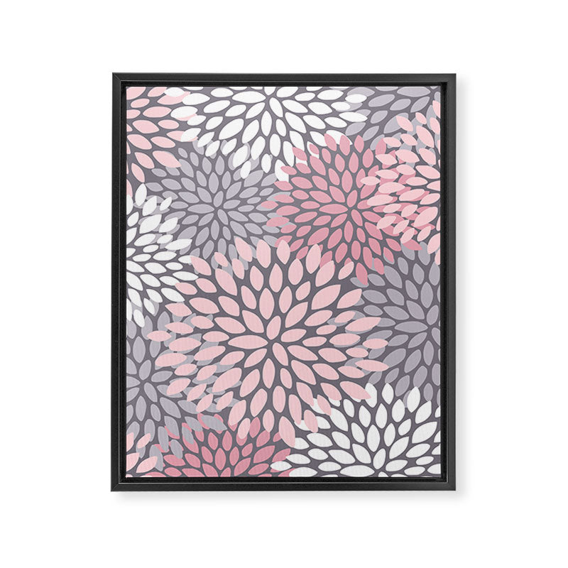 Festive, Floral Prints, Pink, White on Gray Framed Canvas Print Gallery Image 8