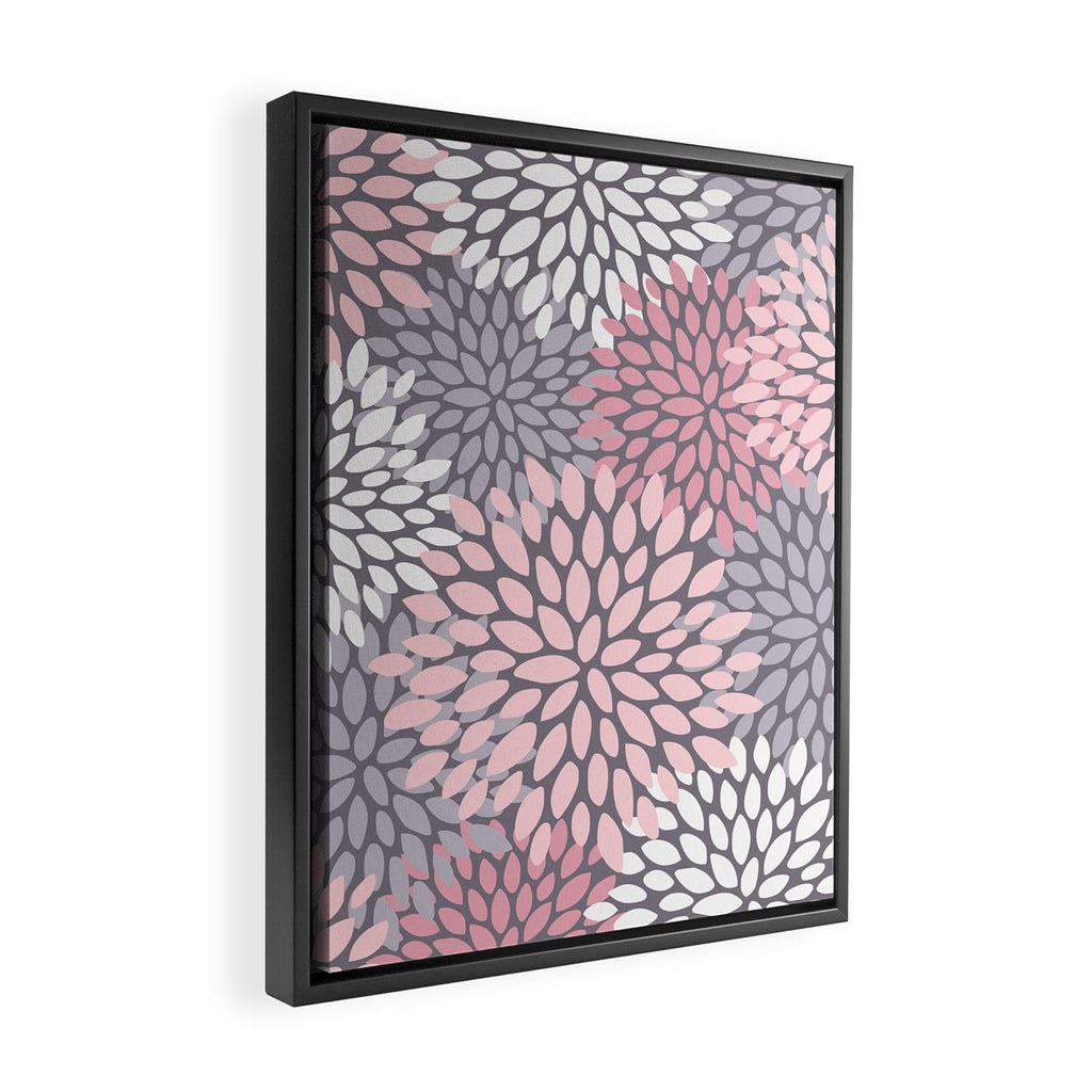 Festive, Floral Prints, Pink, White on Gray Framed Canvas Print Gallery Image 2