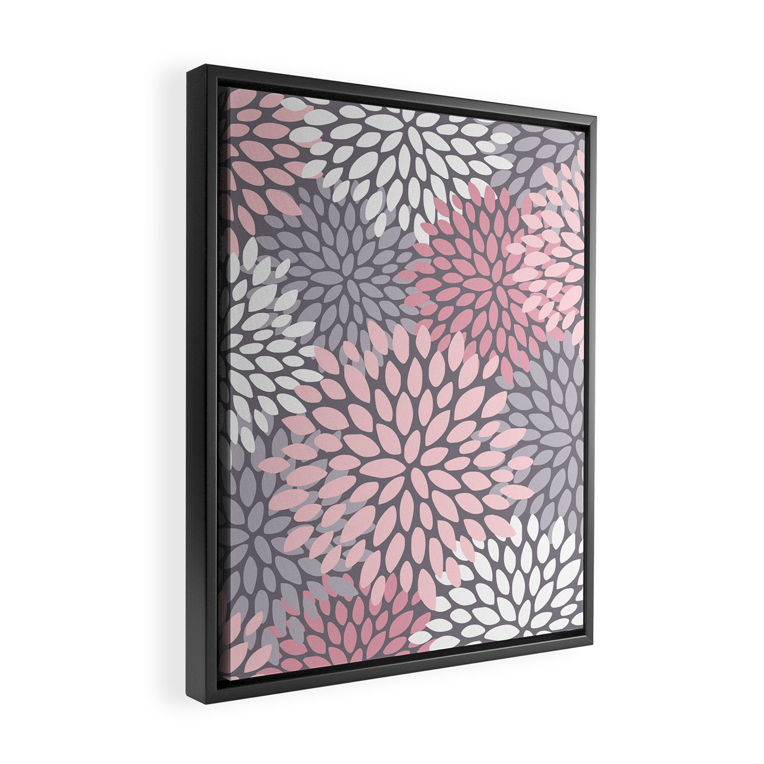 Festive, Floral Prints, Pink, White on Gray Framed Canvas Print Gallery Image 2