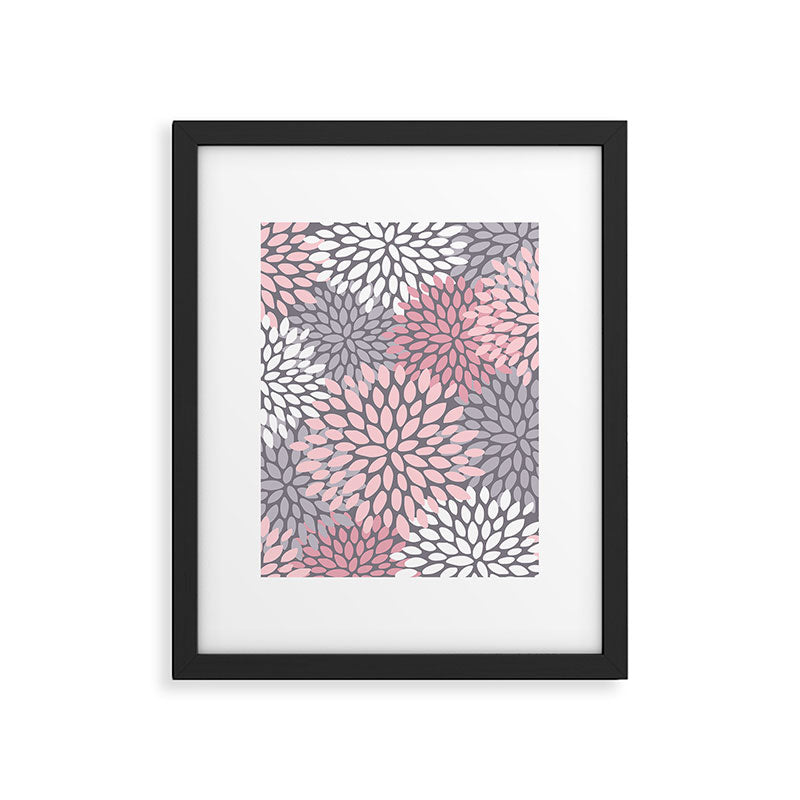 Festive, Floral Prints, Pink, White on Gray Framed Art Print Gallery Image 6