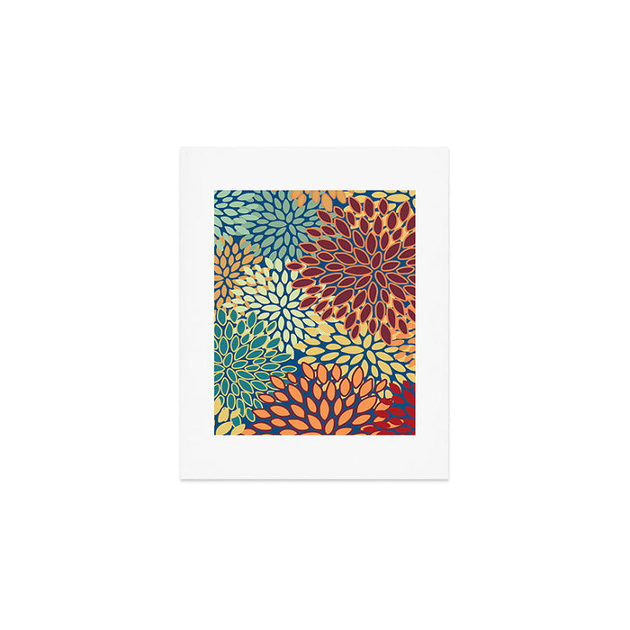 Festive Floral Prints, Red, Teal, Yellow, Orange, Colourful Prints Art Print Gallery Image 1