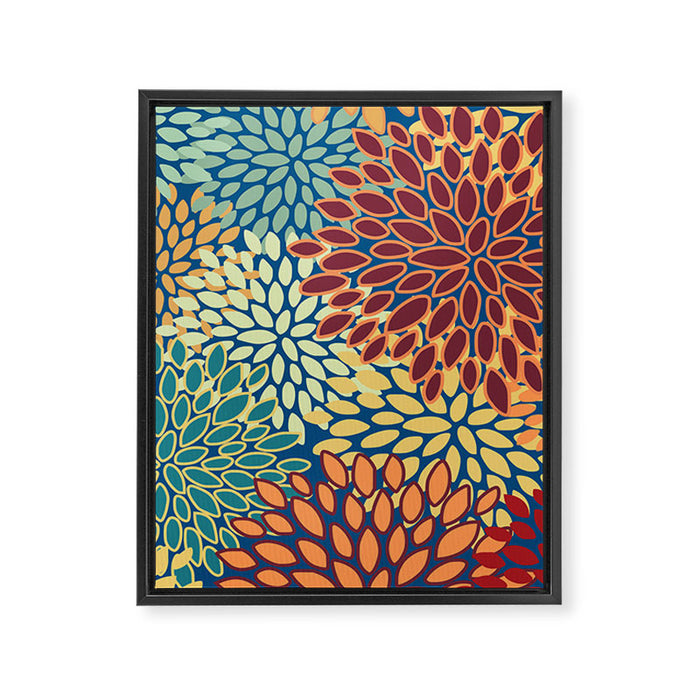Festive Floral Prints, Red, Teal, Yellow, Orange, Colourful Prints Framed Canvas Print Gallery Image 1