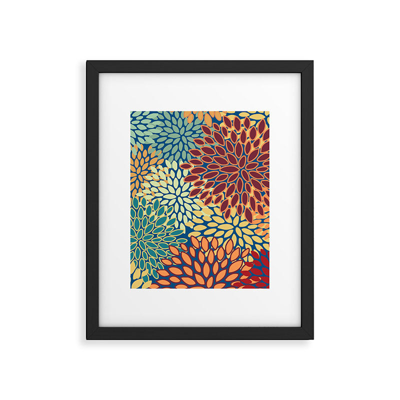 Festive Floral Prints, Red, Teal, Yellow, Orange, Colourful Prints Framed Art Print Gallery Image 6