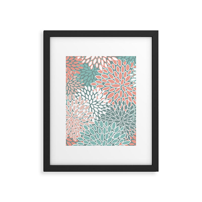 Festive, Floral Prints, Teal and Coral Framed Art Print Gallery Image 6